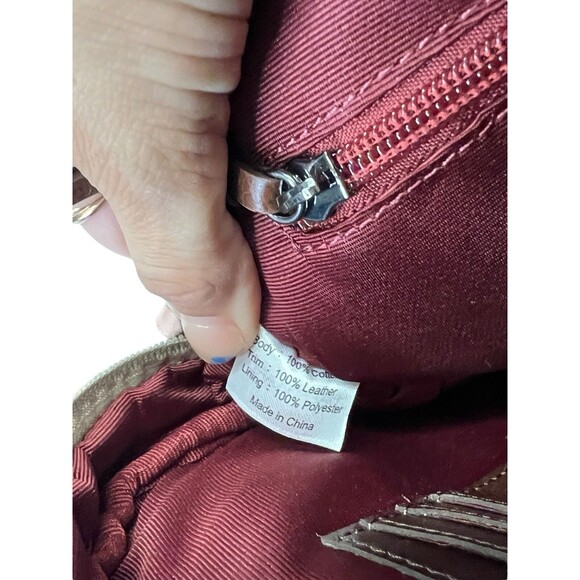 NWT Baekgaard Colby Plaid Brown Red Cream Crossbody Purse Bag Leather Handbag - Picture 10 of 16